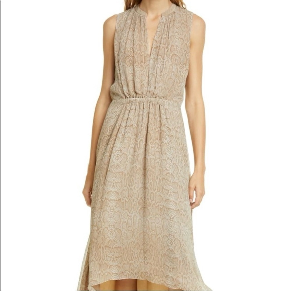 Joie Hilarie Silk Serpentine Print Sleeveless Dress in Gravel Wash Size L